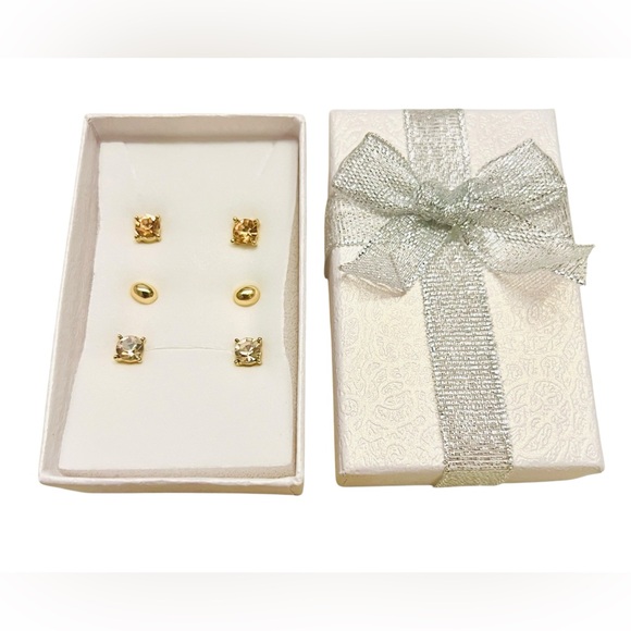 LOFT Elegant Gold-Toned, Clear, Peach Post Back Earrings - Picture 3 of 4